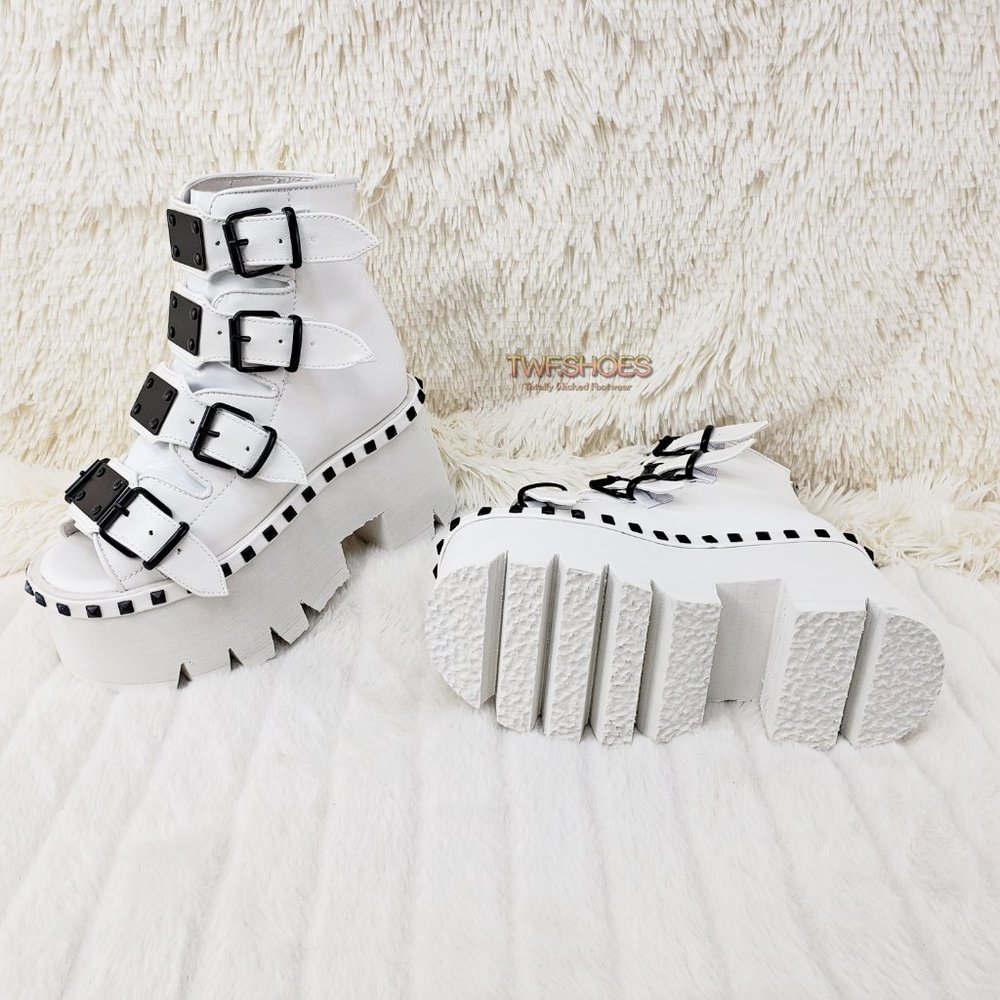White Ashes Goth Punk Platform Sandal Shoes - Picture 6 of 14